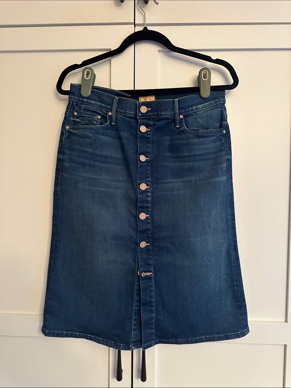 MOTHER HIGH WAISTED BUTTON MIDI SKIRT
